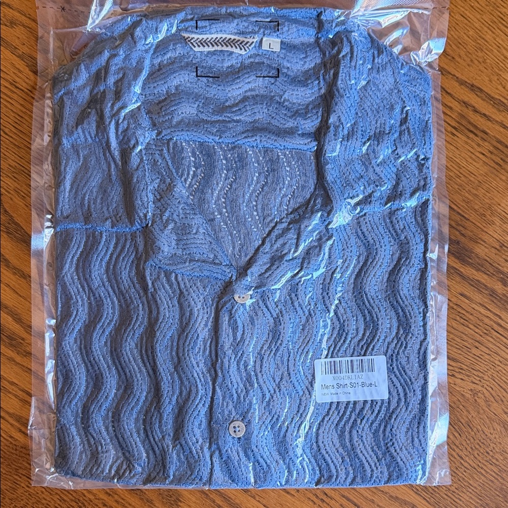 Blue Wavy Knit Button-Up Shirt - Picture 3 of 3